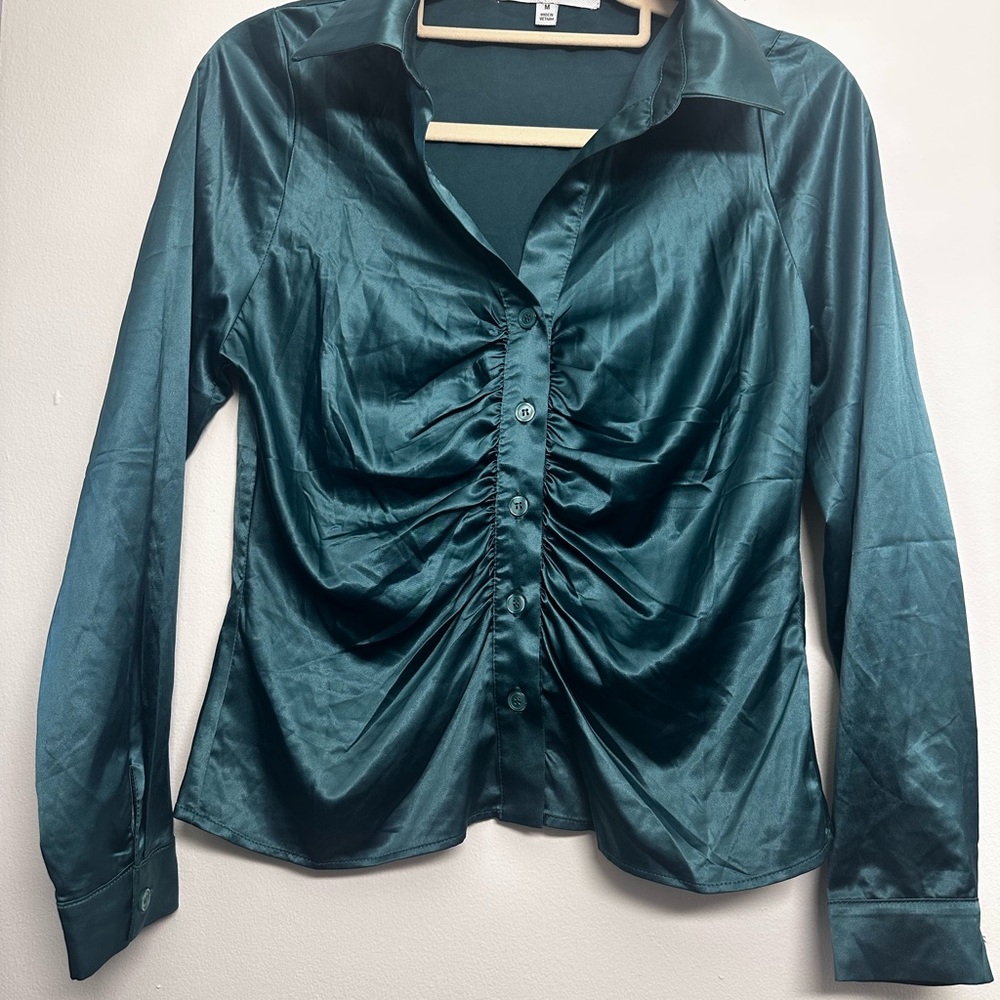 Elegant Teal Satin Blouse